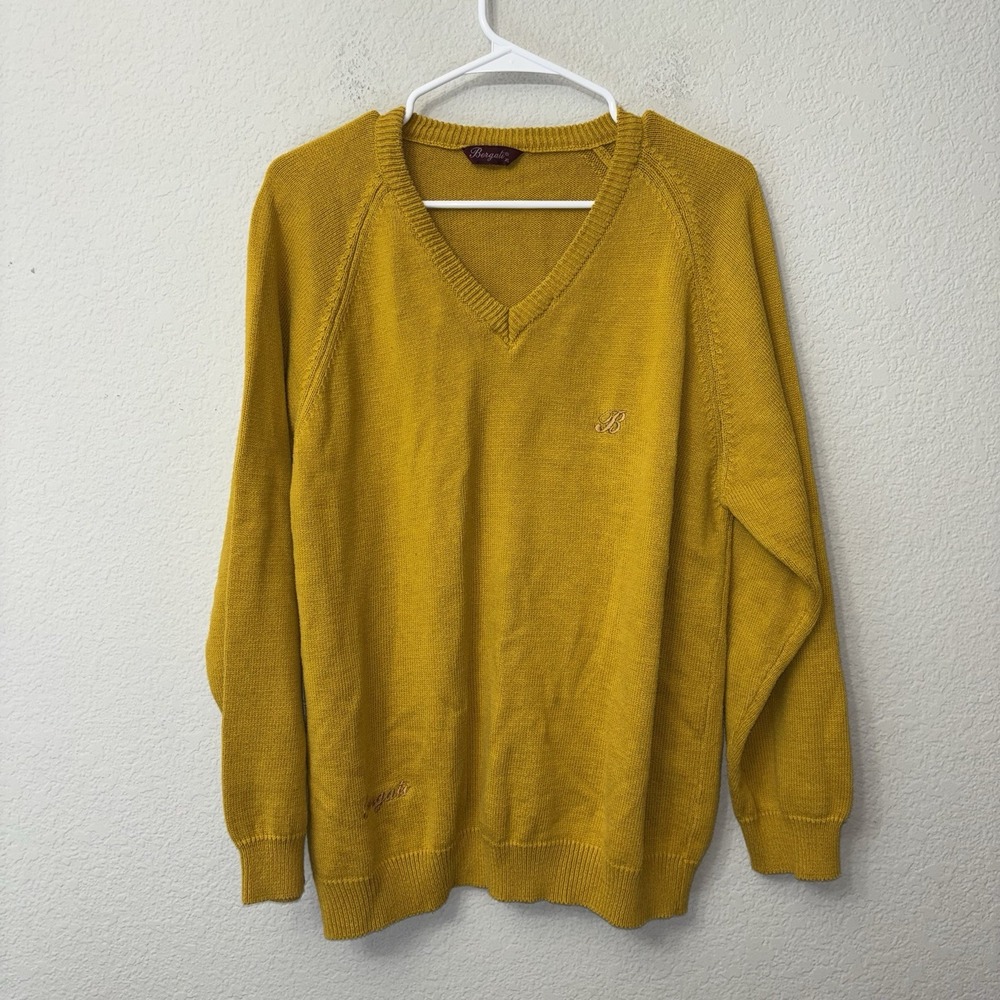 Vintage 90s Bergati V Neck Knit Pullover Sweater Men's Size XL Yellow Variant